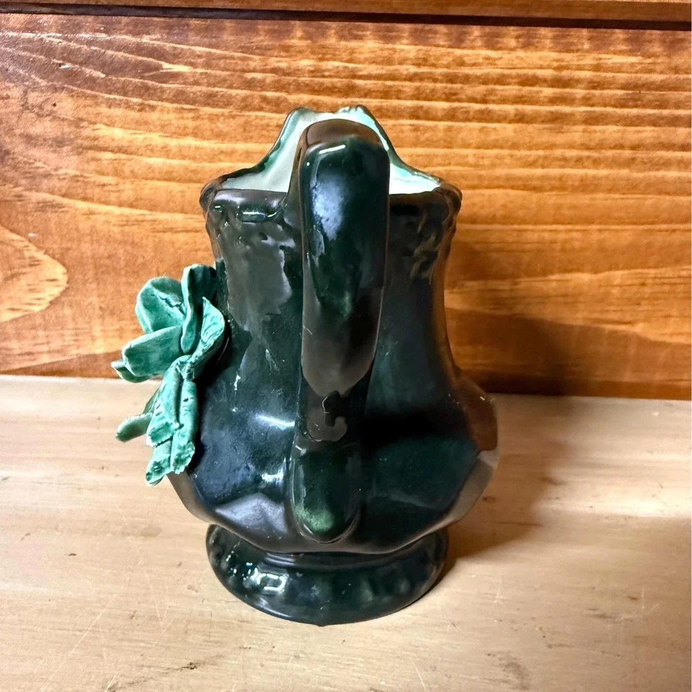 Majolica Creamer Pitcher | Green Cabbage Leaf Style | Pottery | Vintage
